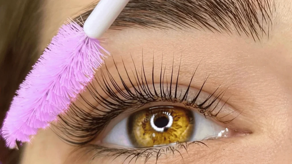 Close-up of lifted natural lashes after an LVL Lash Lift treatment.